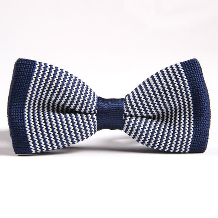Men's Simple Striped Pattern Knitted Bow Tie - Navy - image 0