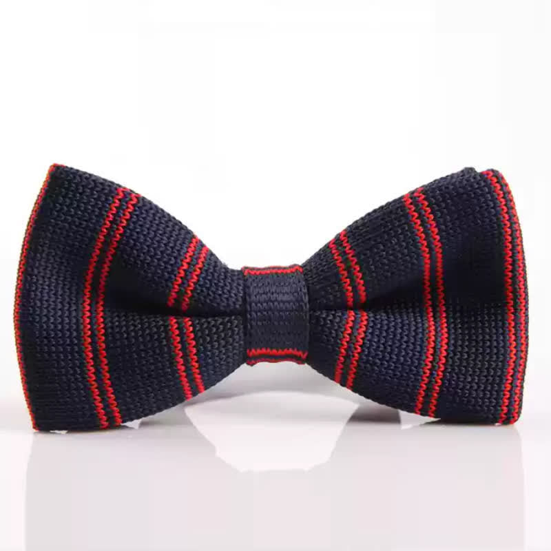 Men's Simple Striped Pattern Knitted Bow Tie - Navy & Red - image 1