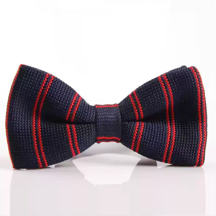 Men's Simple Striped Pattern Knitted Bow Tie - Navy & Red - image 1
