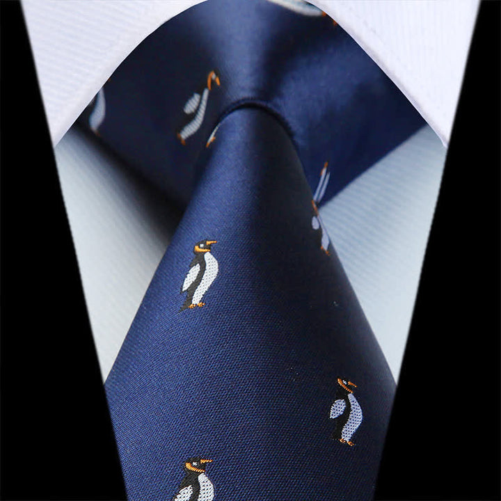 Men's Navy Cartoon Penguin Pattern Necktie - Navy - image 0