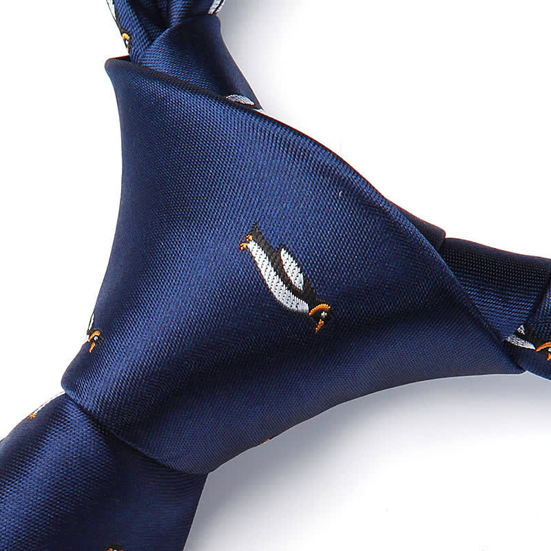 Men's Navy Cartoon Penguin Pattern Necktie - image 2