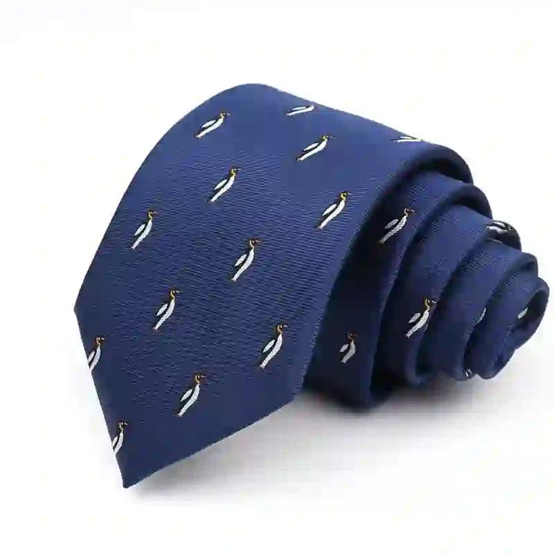 Men's Navy Cartoon Penguin Pattern Necktie - image 1