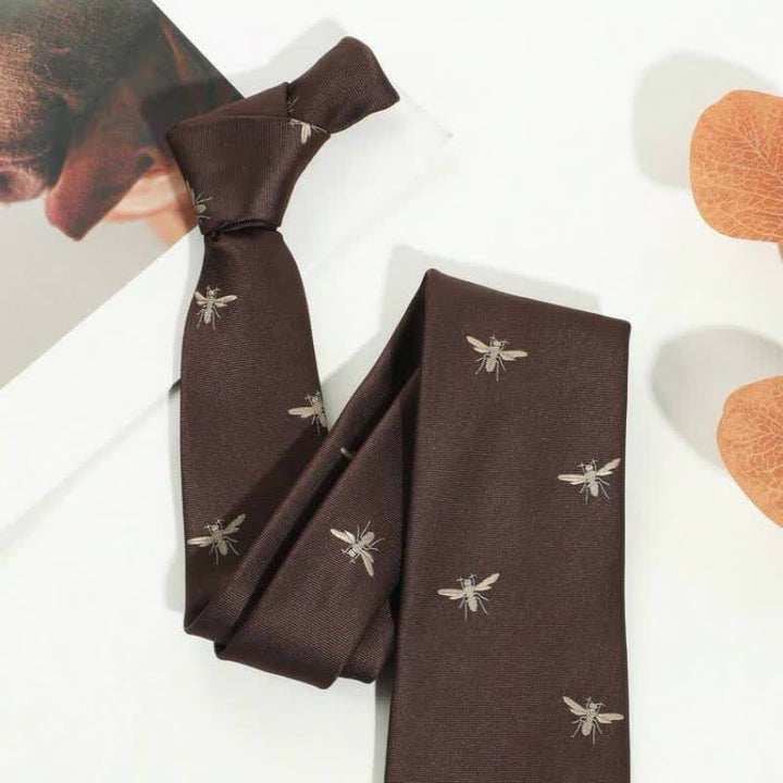Men's Dark Brown Insect Vintage Pattern Necktie - image 3
