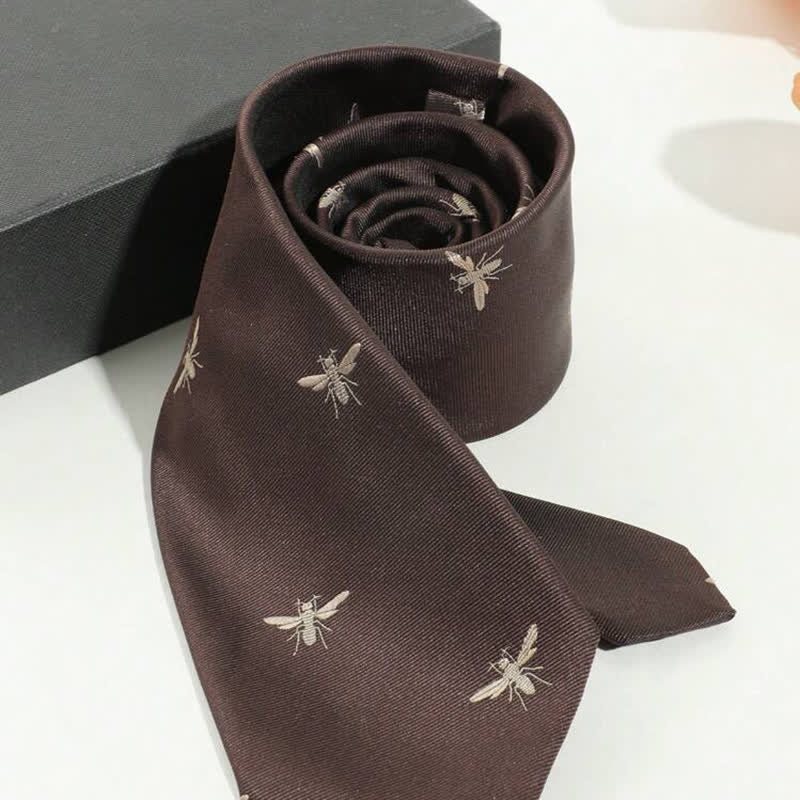 Men's Dark Brown Insect Vintage Pattern Necktie - image 4