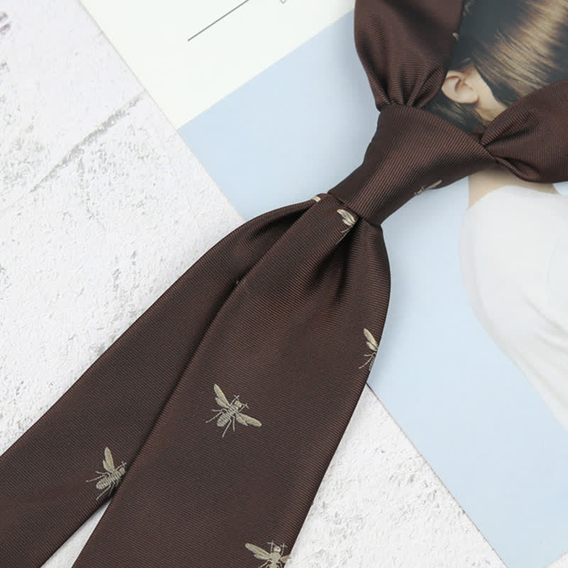 Men's Dark Brown Insect Vintage Pattern Necktie - image 2