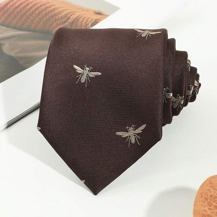 Men's Dark Brown Insect Vintage Pattern Necktie - image 1