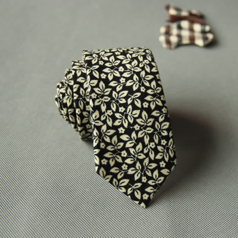 Men's Cute Fresh Floral Casual Cotton Necktie - Black - image 18