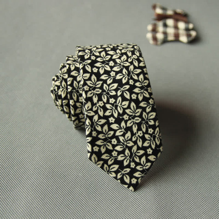 Men's Cute Fresh Floral Casual Cotton Necktie - Black - image 18