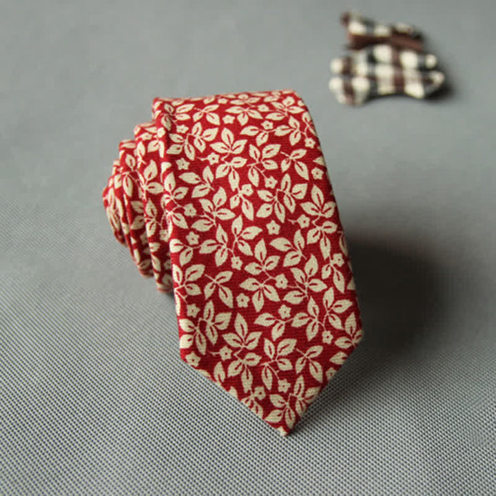 Men's Cute Fresh Floral Casual Cotton Necktie - Red - image 15