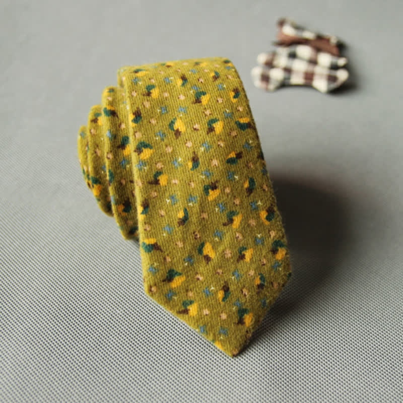 Men's Cute Fresh Floral Casual Cotton Necktie - YellowGreen - image 12