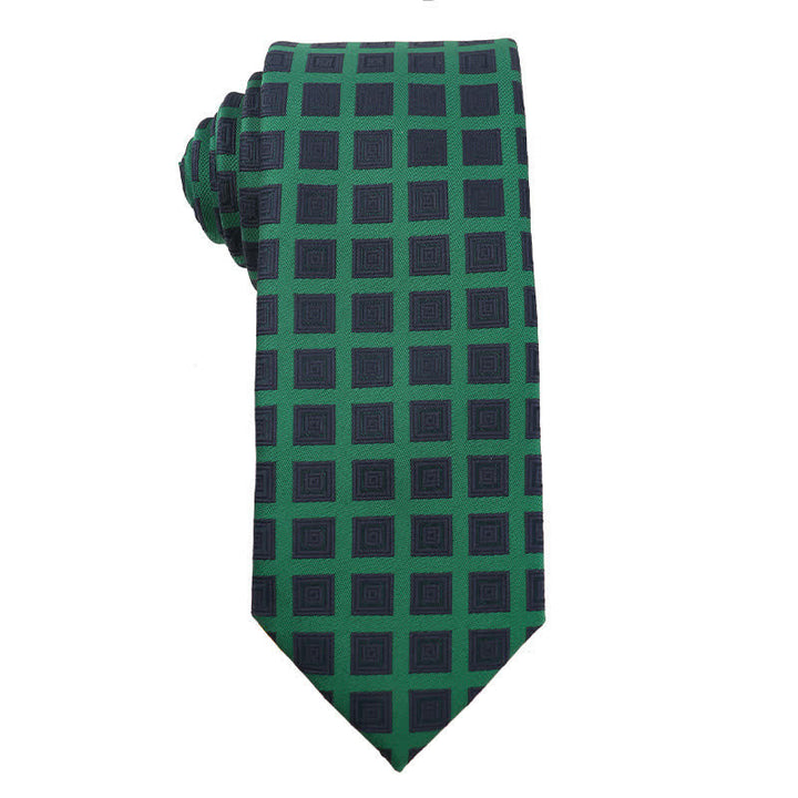 Men's Dark Green Series Floral Plaid Necktie - Style #8 - image 9