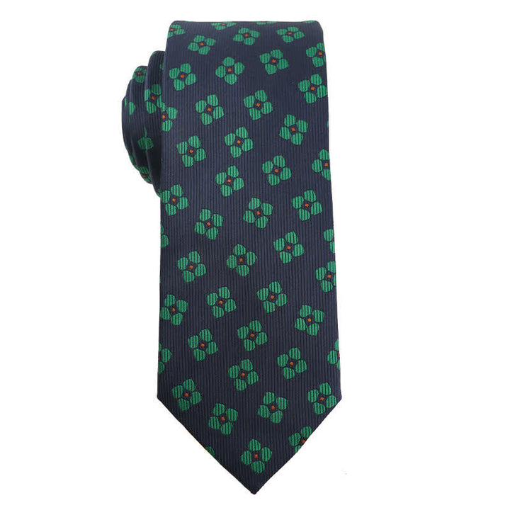Men's Dark Green Series Floral Plaid Necktie - Style #3 - image 4
