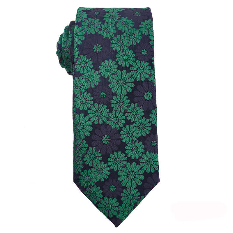 Men's Dark Green Series Floral Plaid Necktie - Style #2 - image 3