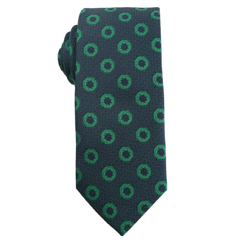 Men's Dark Green Series Floral Plaid Necktie - Style #4 - image 5