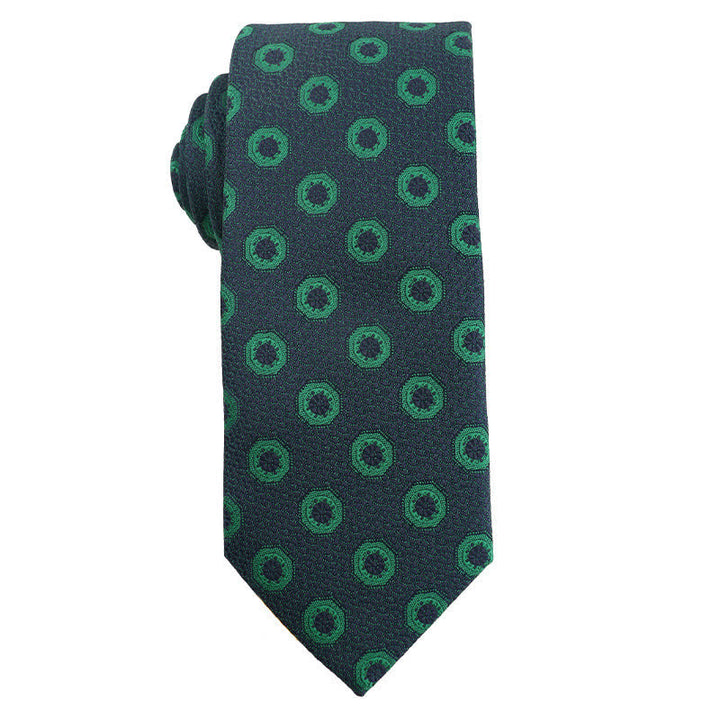 Men's Dark Green Series Floral Plaid Necktie - Style #4 - image 5