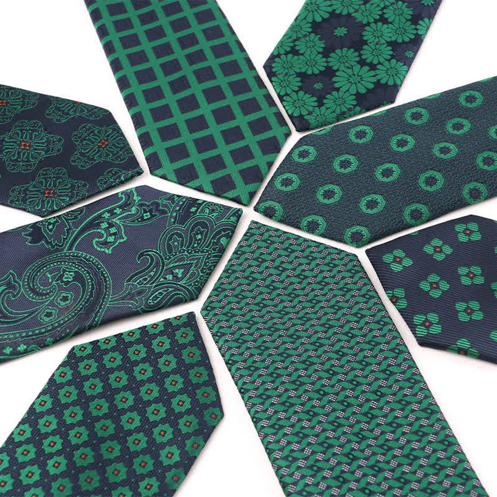 Men's Dark Green Series Floral Plaid Necktie - image 1