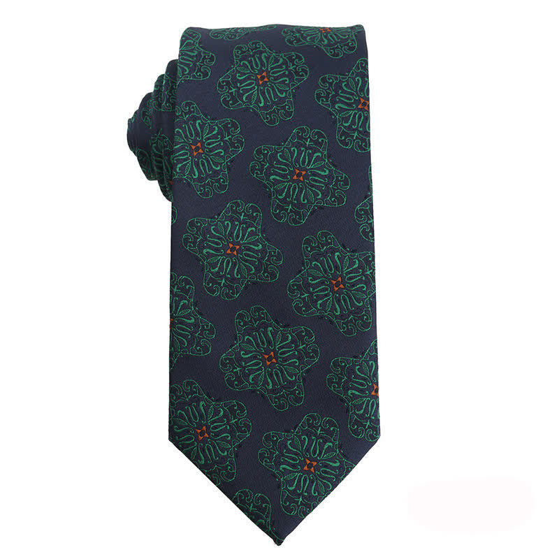 Men's Dark Green Series Floral Plaid Necktie - Style #1 - image 2