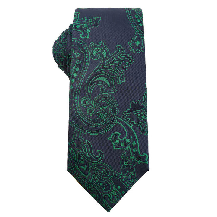 Men's Dark Green Series Floral Plaid Necktie - Style #7 - image 8