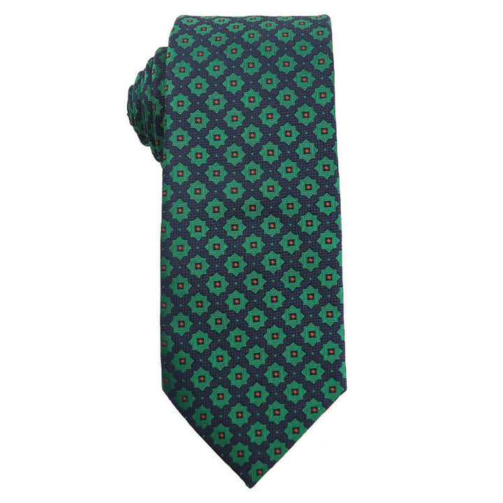 Men's Dark Green Series Floral Plaid Necktie - Style #6 - image 7