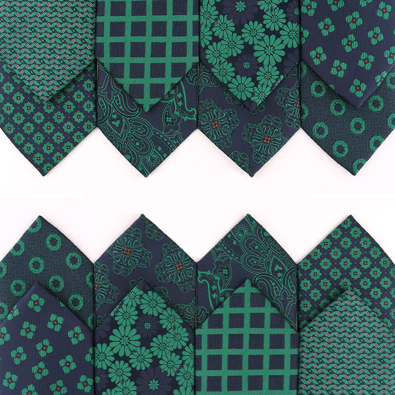 Men's Dark Green Series Floral Plaid Necktie - image 0