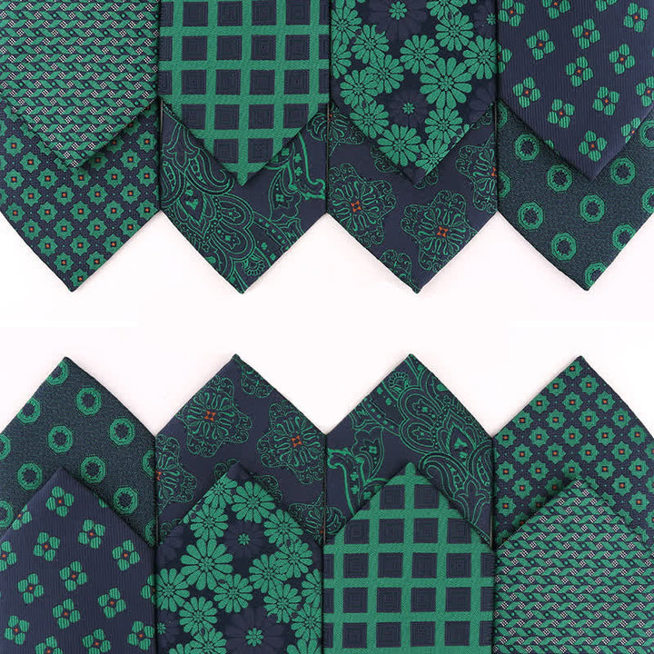 Men's Dark Green Series Floral Plaid Necktie - image 0