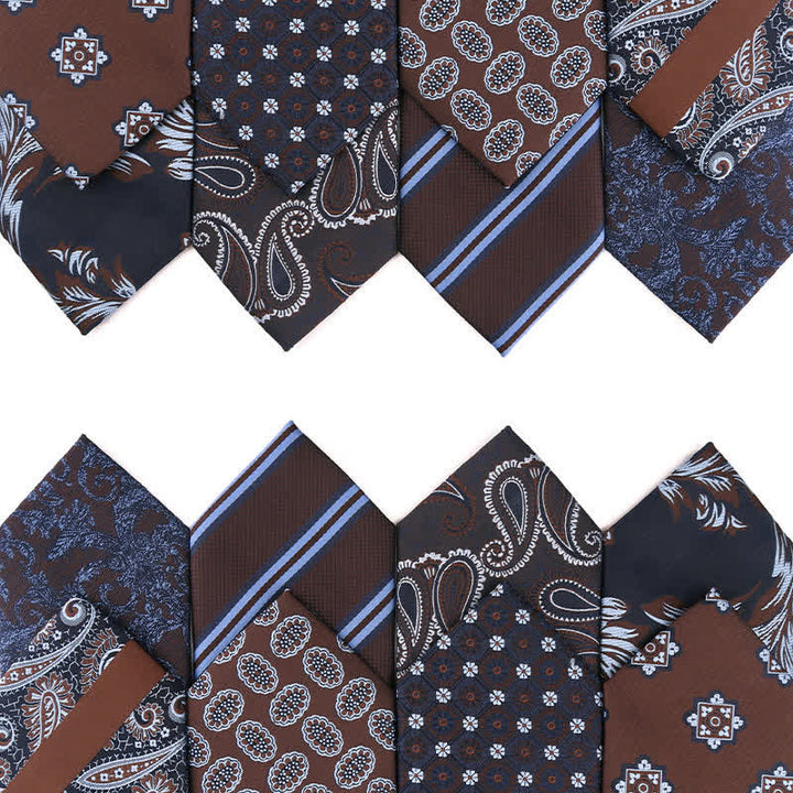 Men's Coffee Brown Series Paisley Striped Necktie - image 0