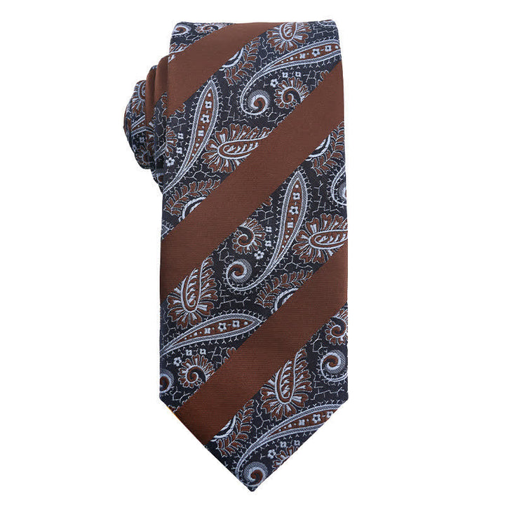 Men's Coffee Brown Series Paisley Striped Necktie - Style #4 - image 5