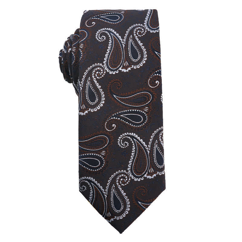 Men's Coffee Brown Series Paisley Striped Necktie - Style #1 - image 2
