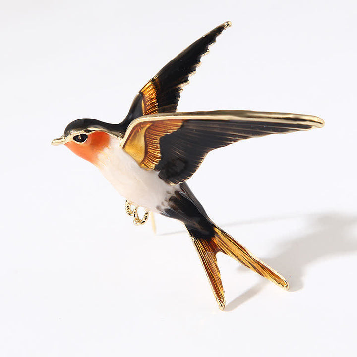 Unisex Flying Swallow Colorful Enameled Brooch - White - image 6