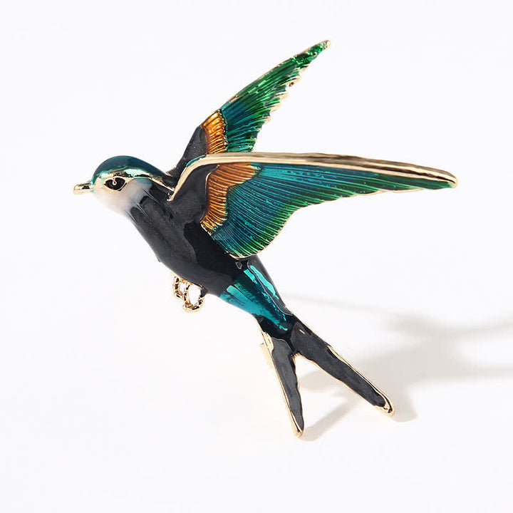 Unisex Flying Swallow Colorful Enameled Brooch - Black - image 4