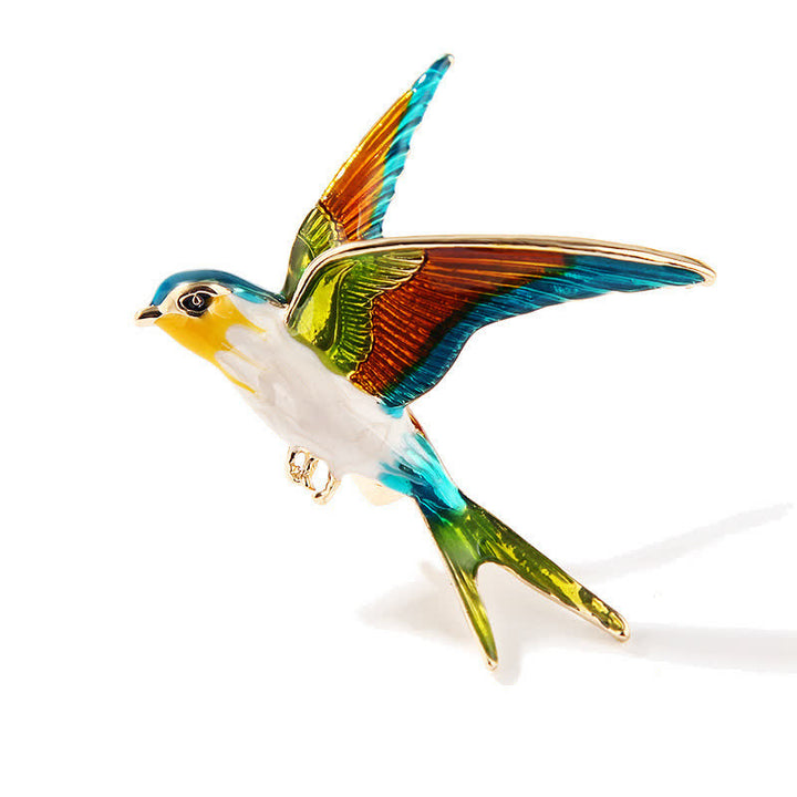 Unisex Flying Swallow Colorful Enameled Brooch - Colorful - image 0