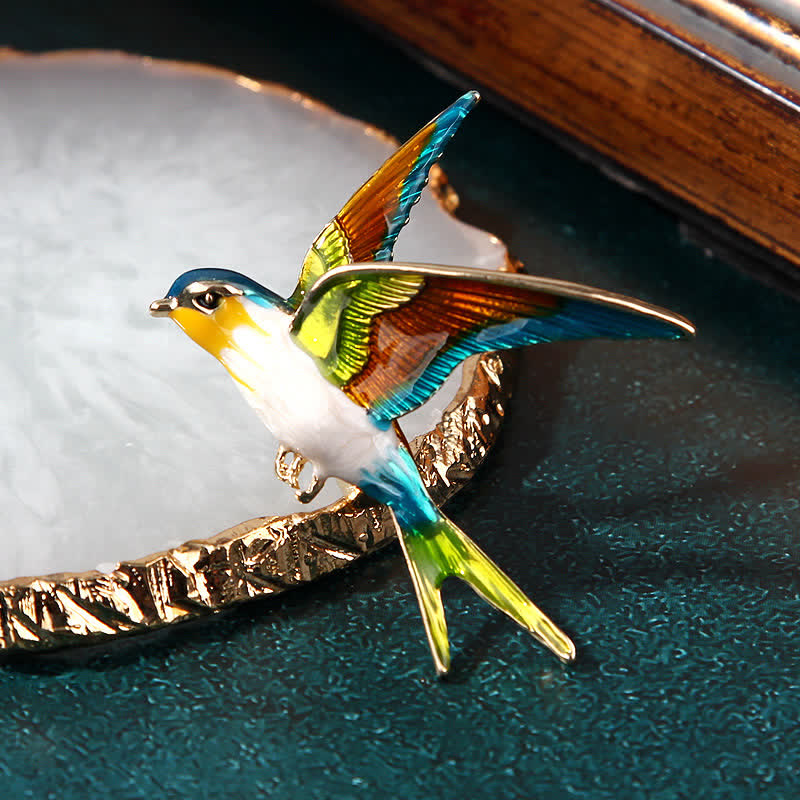 Unisex Flying Swallow Colorful Enameled Brooch - image 1