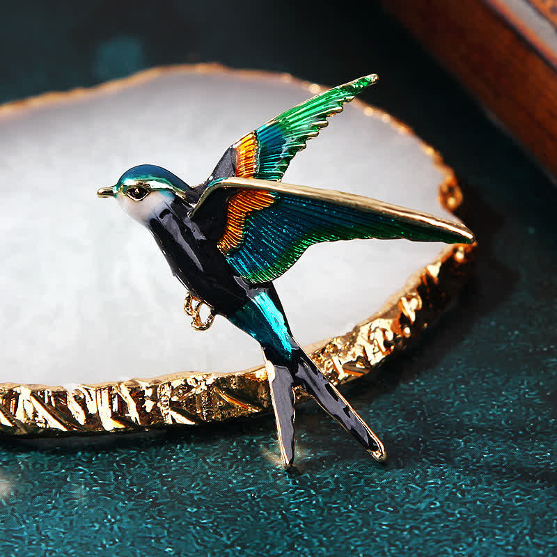 Unisex Flying Swallow Colorful Enameled Brooch - image 5