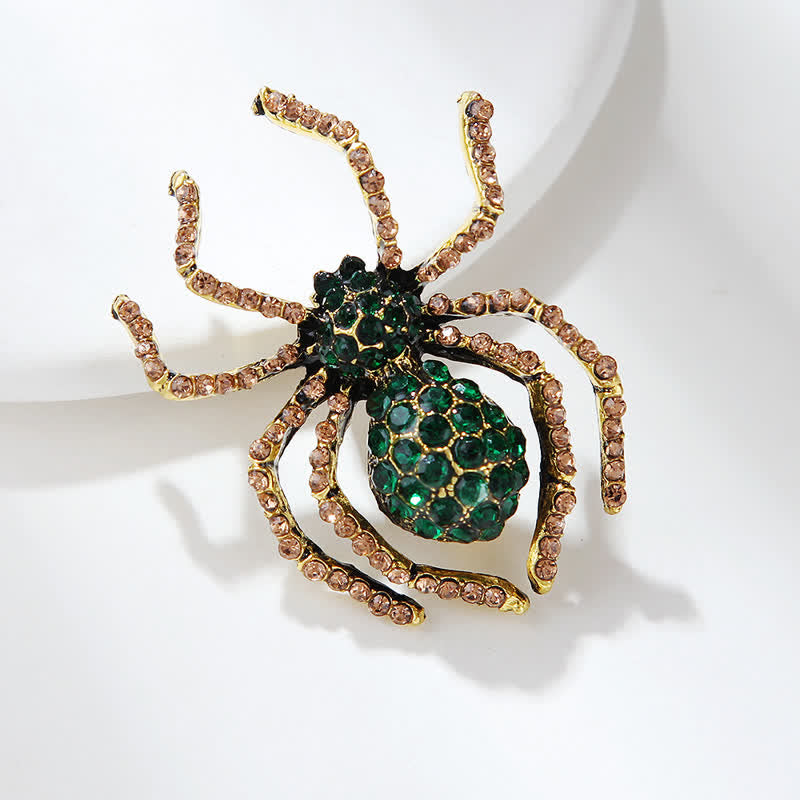 Unisex Vintage Fancy Spider Rhinestone Brooch - Dark Green - image 0