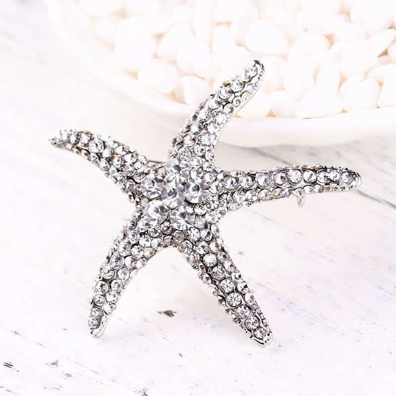 Women's Sparkling Starfish Rhinestone Brooch - White - image 2