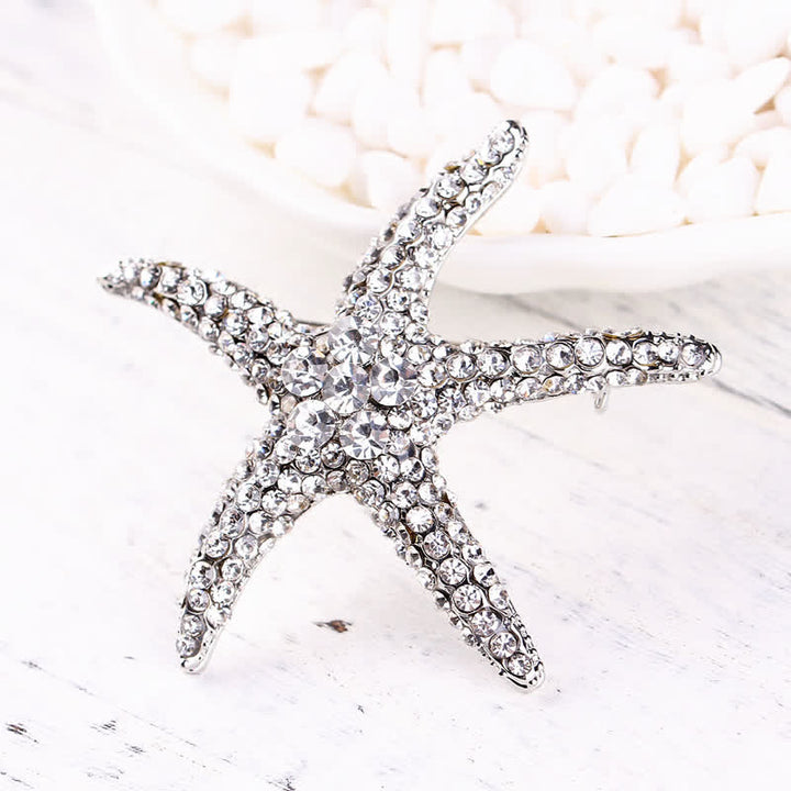 Women's Sparkling Starfish Rhinestone Brooch - White - image 2