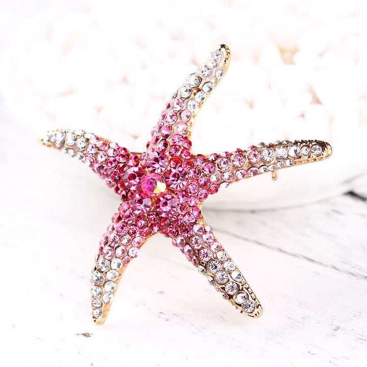 Women's Sparkling Starfish Rhinestone Brooch - Pink - image 1