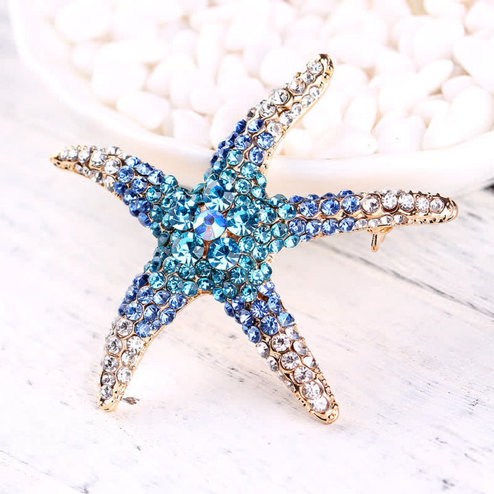 Women's Sparkling Starfish Rhinestone Brooch - Blue - image 0