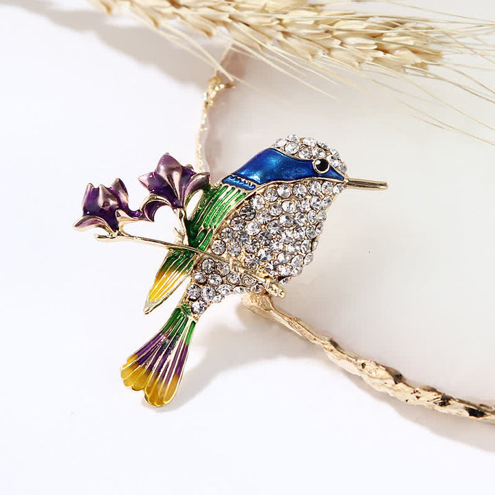 Women's Magpie Enamel Rose Bird Rhinestone Brooch - Blue & Green - image 0