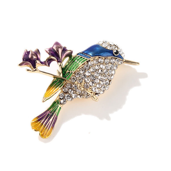 Women's Magpie Enamel Rose Bird Rhinestone Brooch - image 4