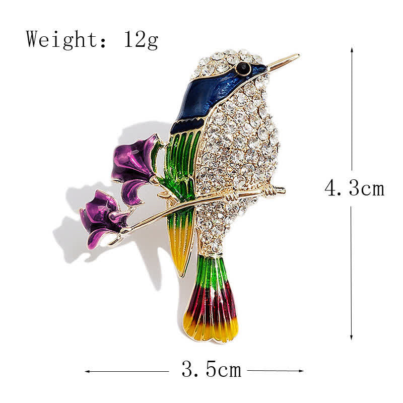 Women's Magpie Enamel Rose Bird Rhinestone Brooch - image 5