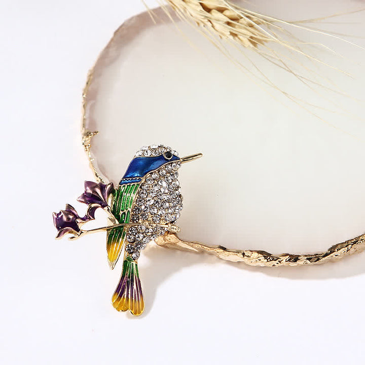 Women's Magpie Enamel Rose Bird Rhinestone Brooch - image 3