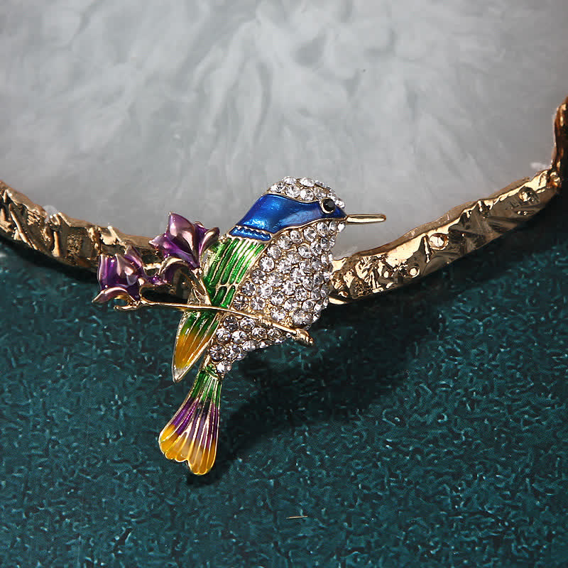 Women's Magpie Enamel Rose Bird Rhinestone Brooch - image 2