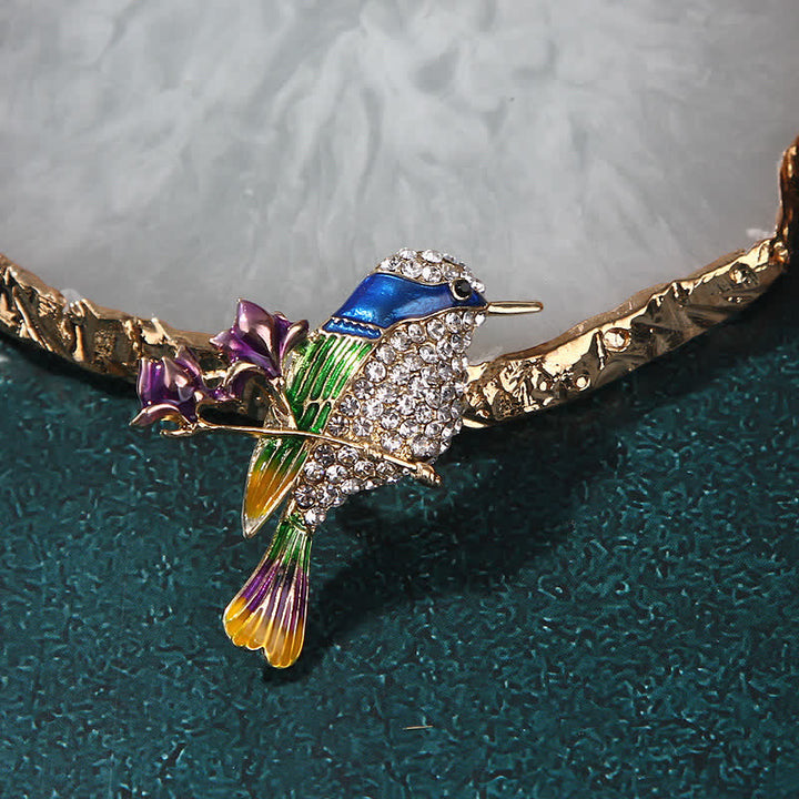 Women's Magpie Enamel Rose Bird Rhinestone Brooch - image 2