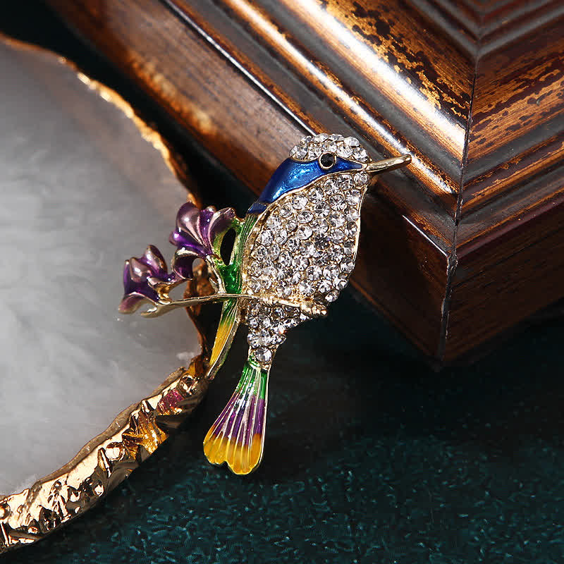 Women's Magpie Enamel Rose Bird Rhinestone Brooch - image 1