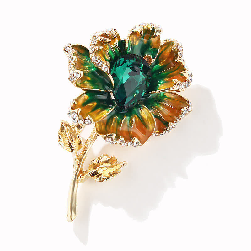 Women's Exquisite Crystal Enamel Flower Brooch - Green - image 3