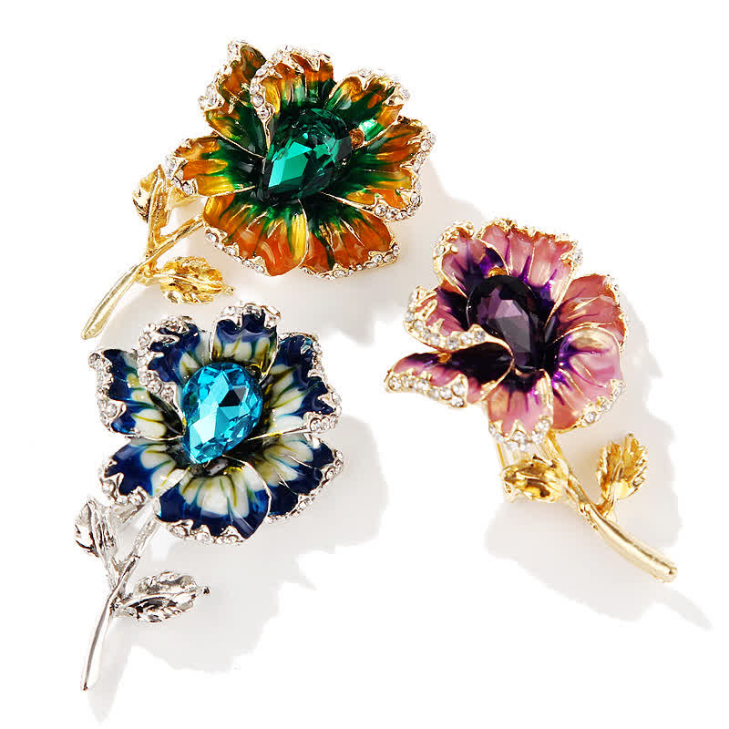 Women's Exquisite Crystal Enamel Flower Brooch - image 2