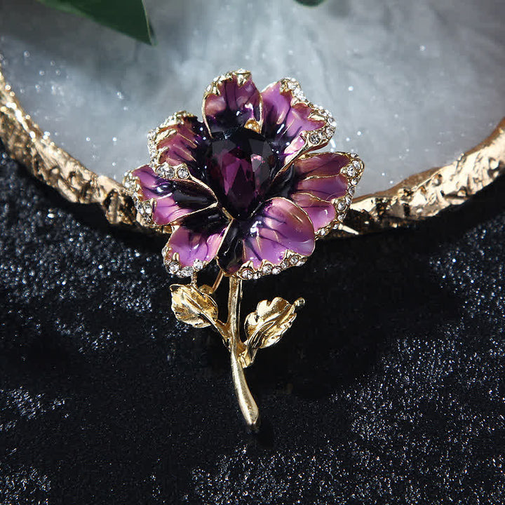 Women's Exquisite Crystal Enamel Flower Brooch - image 1