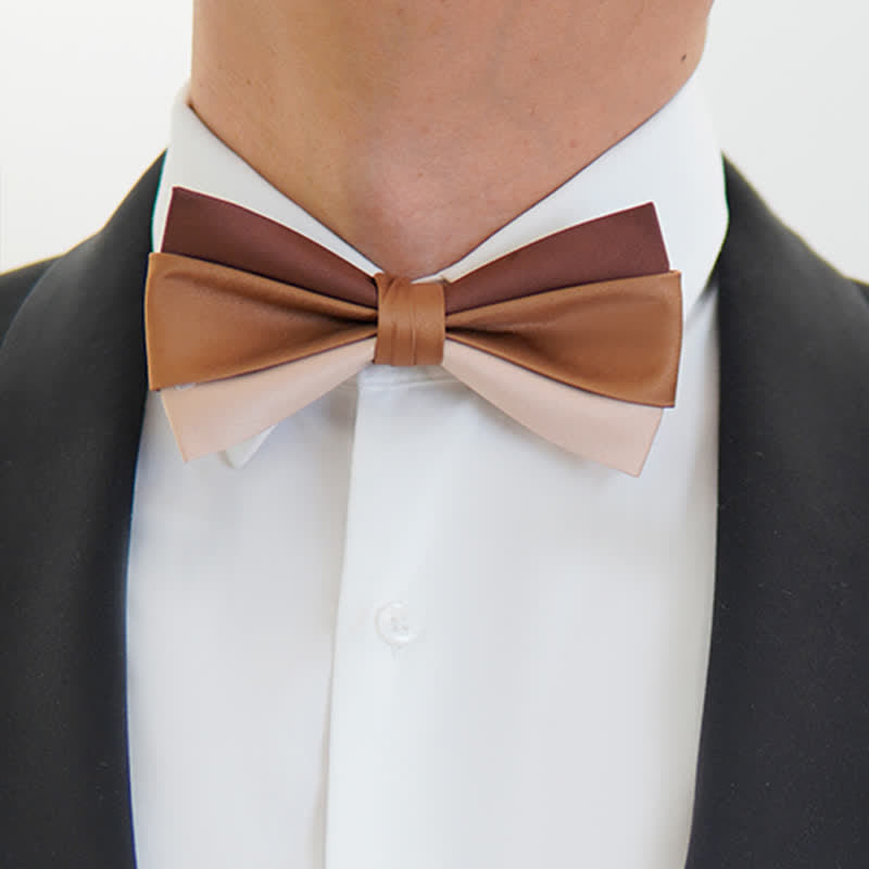 Men's Brown Champagne Three Colors Contrasting Bow Tie - image 1
