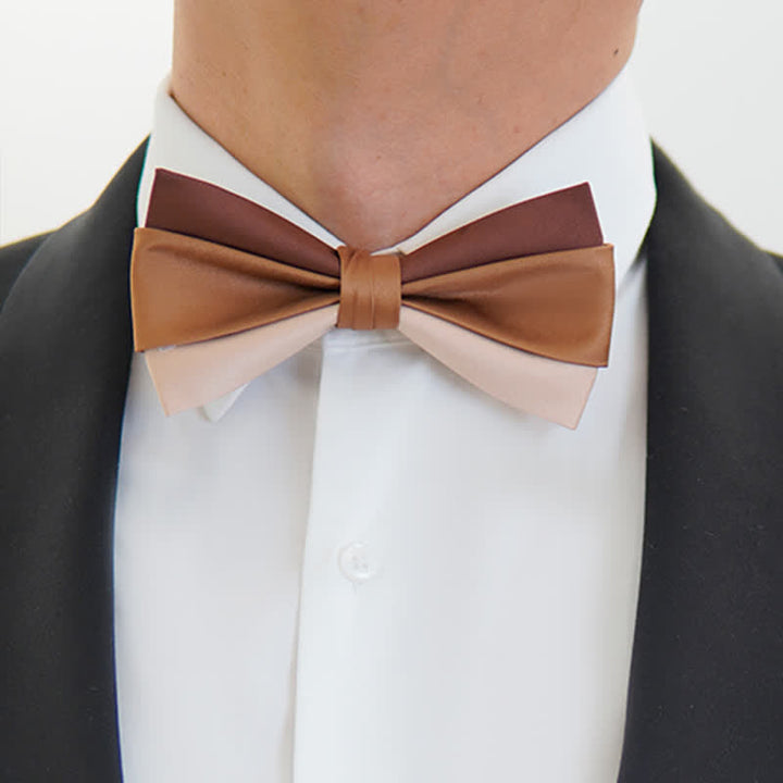 Men's Brown Champagne Three Colors Contrasting Bow Tie - image 1